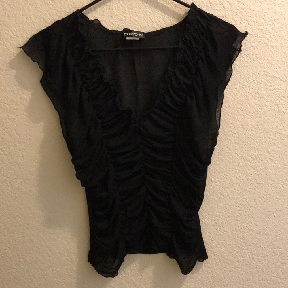 Sheer Black Bebe Ruffled Top